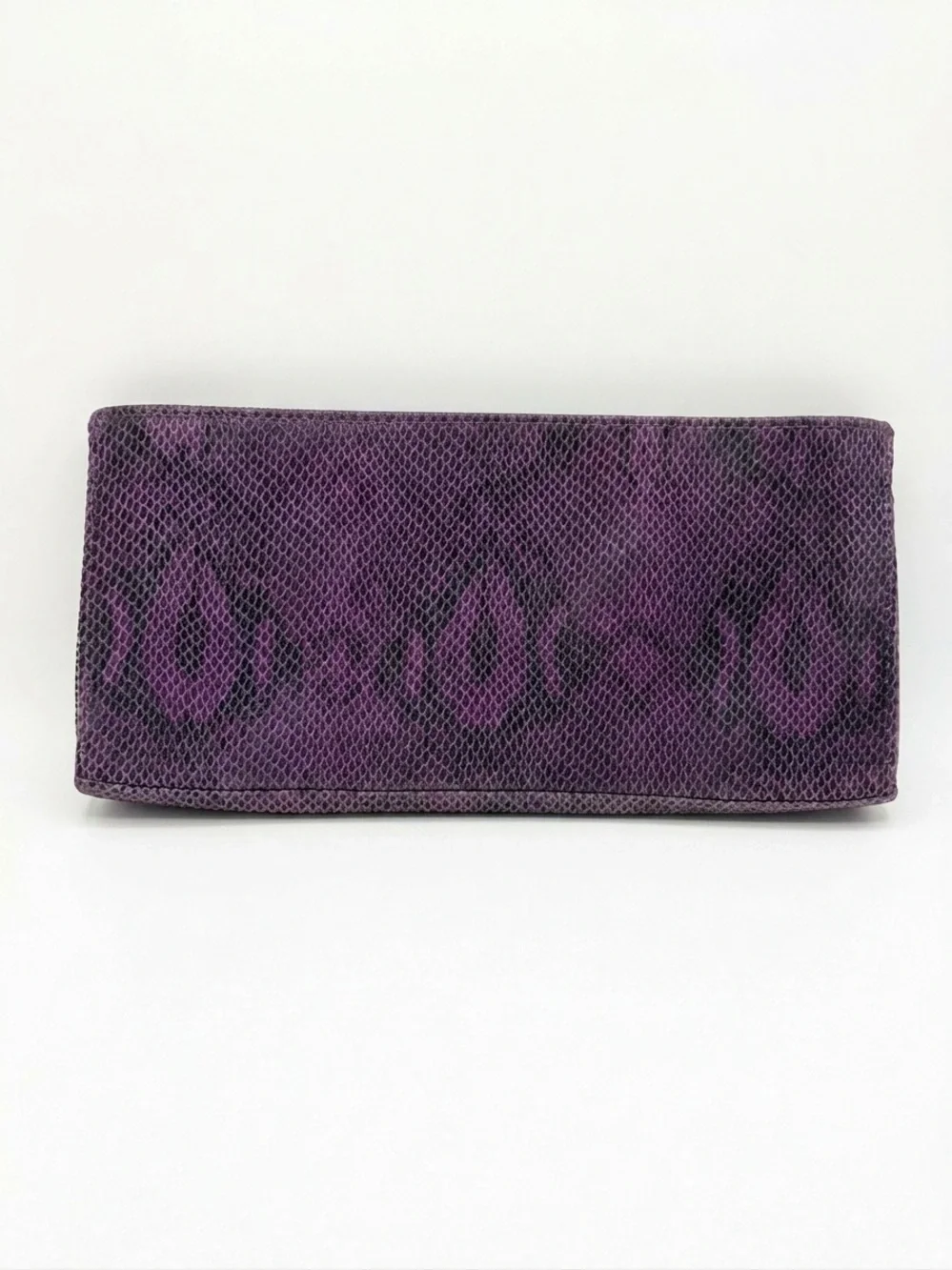 Kate Landry Purple Snakeskin Embossed Leather Clutch | Zip Top